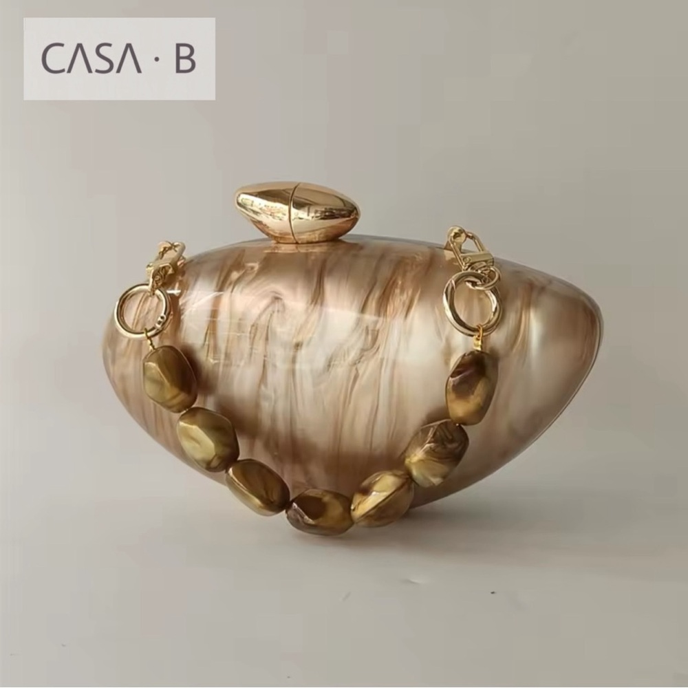 NEW💫 CASA B| The Opulence Beaded Handle Marbled Shell Clutch Bag - Picture 9 of 9